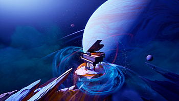 Space, planets, piano, fantsy HD wallpaper