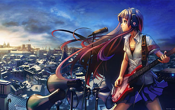 Ready to rock the town, guitar, girl, anime, heads HD wallpaper