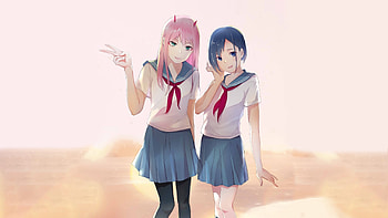 Cute, Ichigo and Zero Two, anime girls, art HD wallpaper