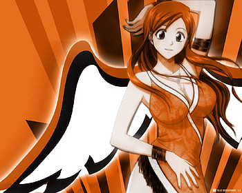 inoue angel, wings, bleach, anime, angel, girl, long hair, orange HD wallpaper