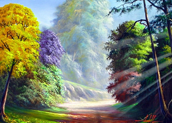 landscape, art, path, autumn, forest, tree HD wallpaper