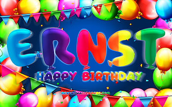 Happy Birtay Ernst, , colorful balloon frame, Ernst name, blue background, Ernst Happy Birtay, Ernst Birtay, popular german male names, Birtay concept, Ernst HD wallpaper