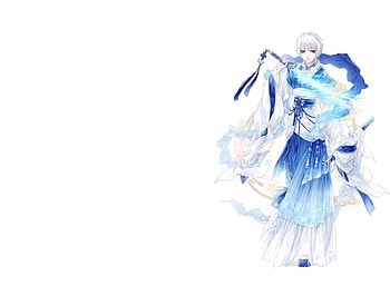 Blue Sword, blue, glow, cute, dress, , warrior, female, plain, sexy, white, sword, hot, girl, armor, blade, anime girl, simple, anime, weapon HD wallpaper