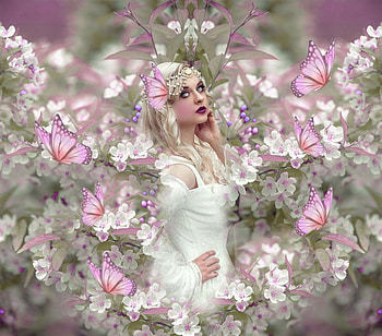 Delicate White, green, soft, flowers, girl, white, beautiful, butterflies, pink, delicate, pretty, lovely HD wallpaper