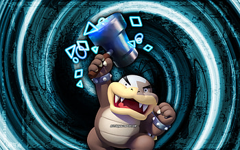 Morton Koopa Jr, blue grunge background, vortex, Super Mario, cartoon monster, Super Mario characters, Super Mario Bros, Morton Koopa Jr Super Mario HD wallpaper