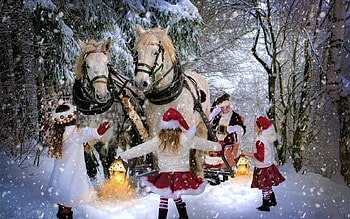 Falling snow, Joy, Winter, Gifts, Horse, Santa claus HD wallpaper