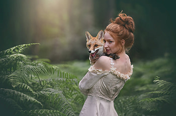 Redhead Girl Fox, redhead, girls, model, fox HD wallpaper