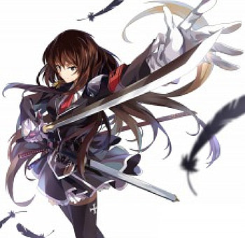 Feather Sword, cute, long hair, feather, warrior, female, plain, sexy, white, sword, hot, girl, armor, blade, anime girl, simple, anime, brown hair, weapon HD wallpaper