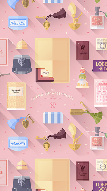 A little tribute to The Grand Budapest Hotel, Wes Anderson movie, on a flat design version. - vector icons icon with shadows HD phone wallpaper