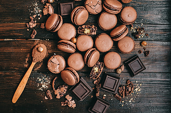 Macaron, brown, chocolate, food, dessert HD wallpaper