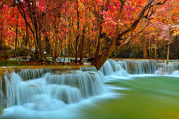 Huai Mae Khamin Falls, Thailand, river, curtain water, trees, autumn, waterfalls, beautiful, forest HD wallpaper