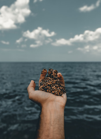 Water, Pebble, Sea, Horizon, Hand, Miscellanea, Miscellaneous HD phone wallpaper