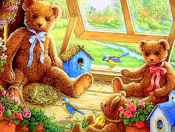Teddy Bears, shed, bear, window, teddy, garden, birdhouse HD wallpaper