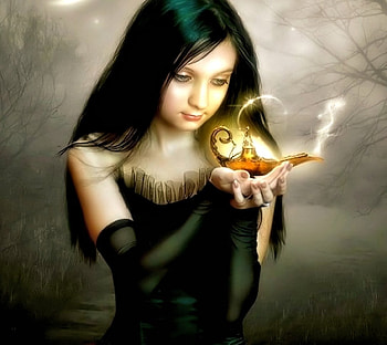 The magic Lamp, Lamp, Girl, pretty, Fantasy HD wallpaper