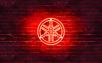 Yamaha red logo, , red brickwall, Yamaha logo, motorcyles brands, Yamaha neon logo, Yamaha HD wallpaper
