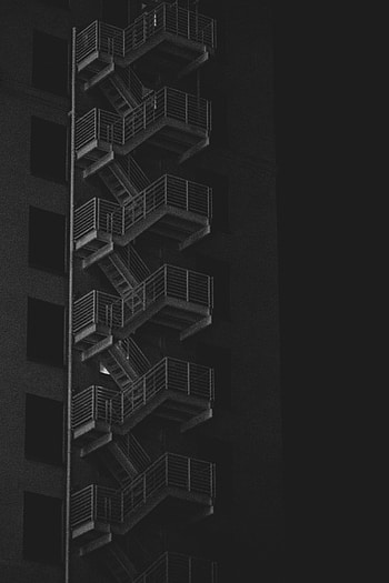 Night, Building, Dark, Bw, Chb, Stairs, Ladder, Railings, Handrail HD phone wallpaper