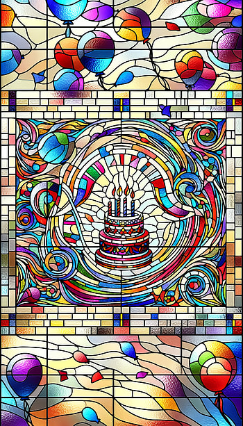 Happy Birtay Stained Glass Cake, stained glass, balloon HD phone wallpaper