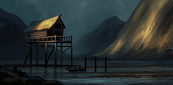 Water, Art, Slope, Hut HD wallpaper