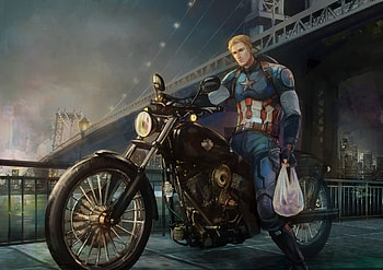 Captain America On Bike Back From Work Art, captain-america, artwork, artist, digital-art, deviantart, superheroes HD wallpaper