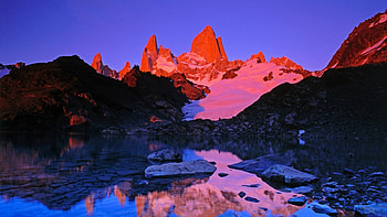Red mountain, river, nature, rocks, mountain HD wallpaper