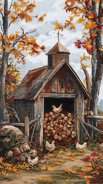 Pixel Art Chicken and Wood Cabin Autumn, chicken, wood, pixel art HD phone wallpaper