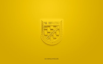 NK Hrvatski Dragovoljac, creative 3D logo, yellow background, Prva HNL, 3d emblem, Croatian football club, Croatian First Football League, Novi Zagreb, Croatia, 3d art, football, NK Hrvatski Dragovoljac 3d logo HD wallpaper