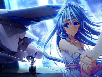 Let's Go..., Hand, sweet, Blue Hair, Re birth Colony, Blue Sky, Anime, Cute, Azurite, Girl, White Dress, Blue Eyes, Long Hair HD wallpaper