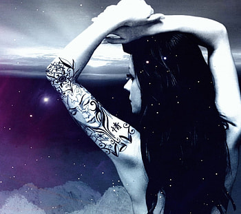 Tatoo girl, star, sky, black hair, girl tatoo HD wallpaper