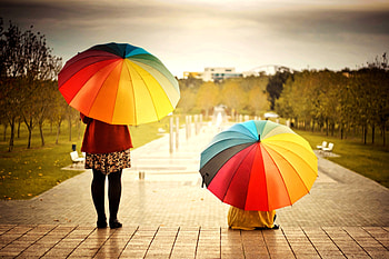 Children, Rainbow, Miscellanea, Miscellaneous, Multicolored, Iridescent, Mood, Bad Weather, Umbrellas HD wallpaper