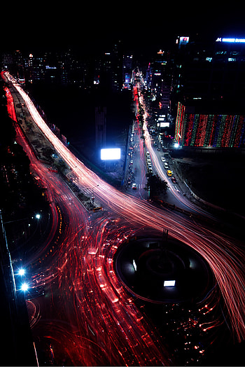 Cities, Roads, Night, View From Above, Night City, Long-Term Exposure HD phone wallpaper