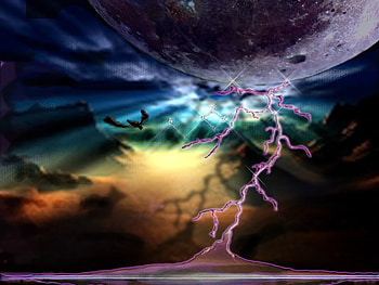 Moon Strikes Back, lightning, moon, color HD wallpaper
