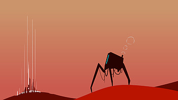 Robot Creature On Red Martian Hills Near A Futuristic City, robot, red, hill, city, artist, artwork, art, digital-art, deviantart HD wallpaper