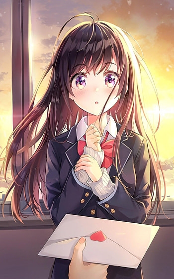 Anime girl, love, art, cartoon, happy, amour, fille HD phone wallpaper