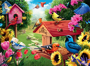 Backyard Birds, birds, yard, colorful, back, butterflies, flowers HD wallpaper