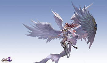 Angel, wings, view from down, frumusete, fantasy, yang chen, girl HD wallpaper