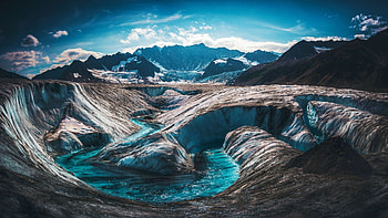 Glacial river created by warm summers in Alaska, landscape, mountains, rocks, usa HD wallpaper
