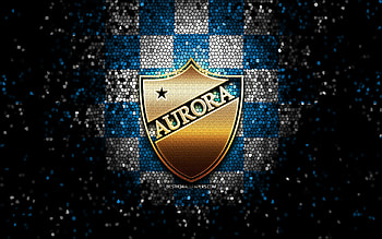 Club Deportivo Aurora, glitter logo, Bolivian Primera Division, blue white checkered background, soccer, Bolivian football club, Club Deportivo Aurora logo, mosaic art, football, Deportivo Aurora FC HD wallpaper
