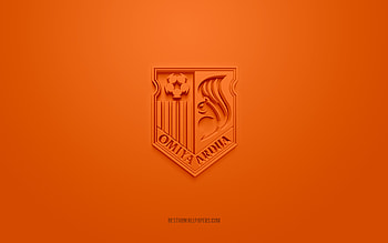 Omiya Ardija, creative 3D logo, orange background, J2 League, 3d emblem, Japan Football Club, Saitama, Japan, 3d art, football, Omiya Ardija 3d logo HD wallpaper