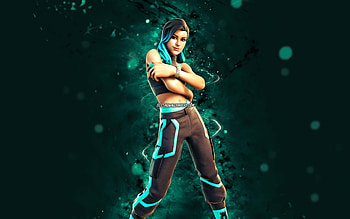 Melody Maverick, , turquoise neon lights, Fortnite Battle Royale, Fortnite characters, Melody Maverick Skin, Fortnite, Melody Maverick Fortnite HD wallpaper