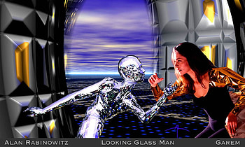 looking gblass man, computer man, starnge world, real woman, fantasy HD wallpaper