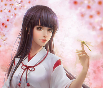 Dragonfly, frumusete, asian, girl, hand, pink, fantasy, luminos, realistic, insect HD wallpaper