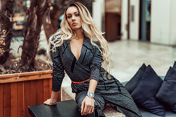 Sitting Blonde Girl Outdoor , blonde, girls, model, outdoor HD wallpaper