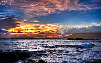 Landscape, Nature, Sunset, Sky, Sea, Clouds, Waves, Patterns, Colors, Color HD wallpaper