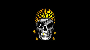 Pirate Skull Gold Minimal , skull, pirate, gold, minimalism, minimalist, artist, artwork, digital-art, dark, black HD wallpaper
