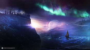 Art, Night, Boat, Planet, Northern Lights, Aurora Borealis HD wallpaper
