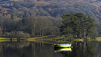 Mountain Lake, boat, trees, mountains, forest, lake HD wallpaper