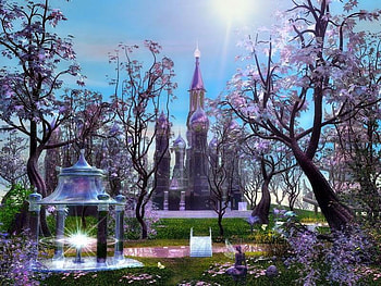 Dreamy Fairyland, trees, bridge, castle, fairyland, shiny, stream HD wallpaper
