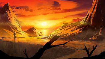 Talk With Sunset, artist, artwork, digital-art, artstation HD wallpaper
