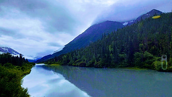 Seward, Alaska, river, hills, clouds, sky, water, reflections, usa HD wallpaper