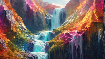 Rainbow Waterfall, rainbow, waterfall, colorful, colors, lake HD wallpaper